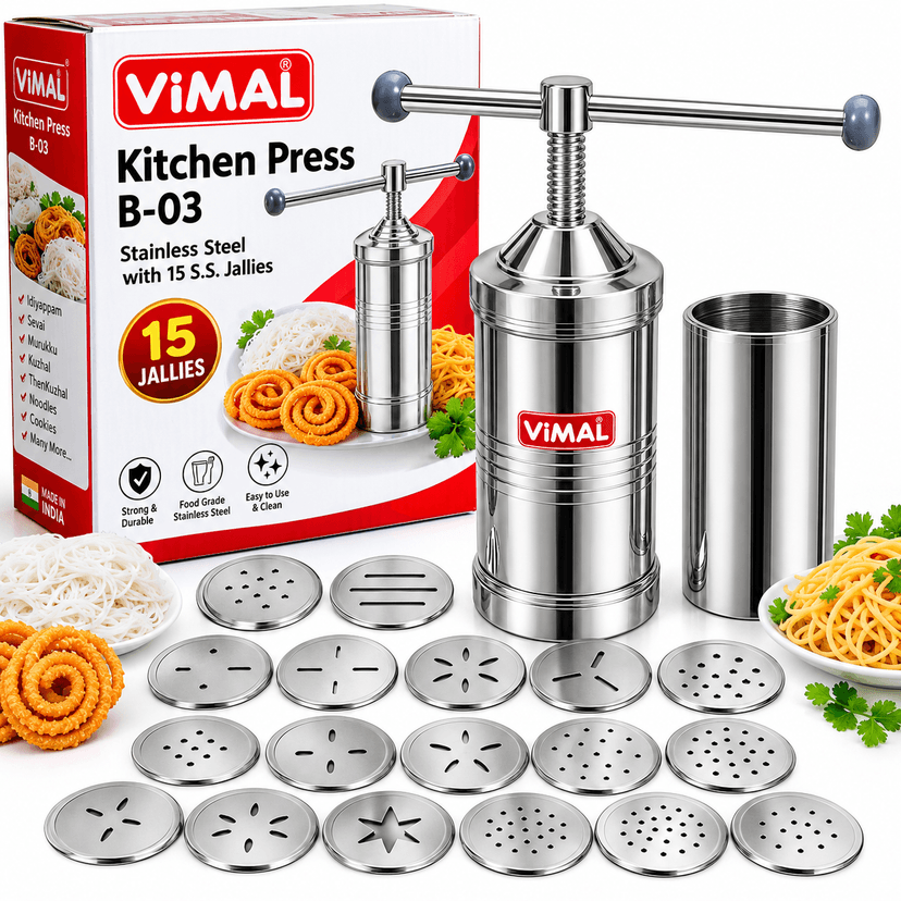 VIMAL Kitchen Press B-03 – Stainless Steel with 15 S.S. Jallies