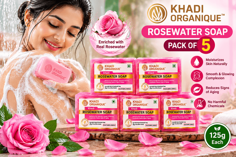 Khadi Organique Rosewater Soap – Pack of 5